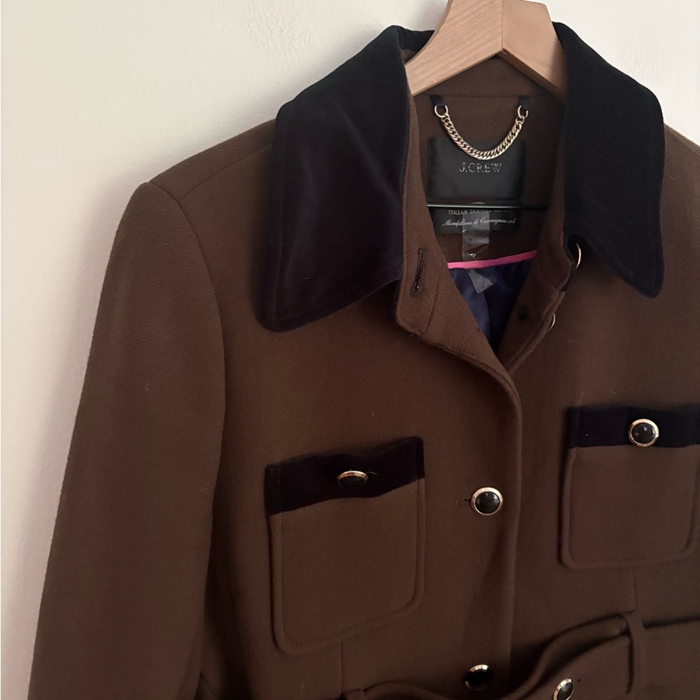 J Crew Wool Blend Italian Double Cloth Belted Velvet Accent Womens size 14 NWOT - Picture 3 of 7
